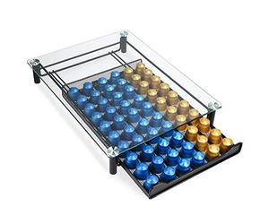 Navaris Glass Coffee Pod Drawer - Transparent Storage Tray Dispenser Holder for 60 Nespresso Capsules, Pods - Coffee Machine and Pod Station and Stand