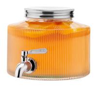 Navaris Glass Drink Dispenser with Tap - 0.7gal (2.7L) Ripple Design Beverage Dispenser - Party Beverage Container for Cocktails, Juice, Water - Ideal for Parties & Events