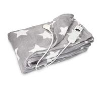 Navaris Grey/White Star Heated Throw Electric Blanket, 180 x 130cm Heated Blanket Machine Washable Electric Throw Overblanket with 3HR Auto-Off Timer and 3 x Control Heat Settings