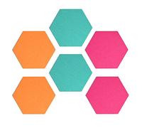 Navaris Hexagon Felt Board Tiles - Set of 6 Notice Memo Bulletin Boards with Push Pins Pack 5.9 x 7 inches (15 x 17.7 cm) - Turquoise, Orange, Pink
