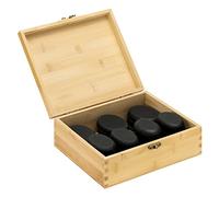 Navaris Hot Massage Stones - Set of 18 - Warmer Rocks Kit with 12 Medium Stones for Hands & Arms and 6 Large Stones for Back & Legs in Bamboo Box