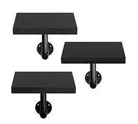 Navaris Industrial Pipe Shelf Set - 3 Small Wooden Shelves with Black Pipe Shelf Brackets - 15x20cm Wall-Mounted Wood Shelving - Size S, Black