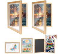 Navaris Kids Art Project Frames, 2 Pack, A4 Size - Changeable Children's Framed Artwork Display with Front Opening - Drawing, Picture, and Photo Storage Frame - Natural Wood