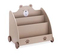Navaris Kids Bookcase - Childrens Bookshelf with Wheels & 3 Shelves - Childs Montessori Bookshelves for Bedroom or Play Room - 60 x 58 x 40cm (23.6 x 22.8 x 15.7) - Brown Bear