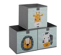 Navaris Kids Storage Cubes Set of 3 - Kids Fabric Foldable Storage Boxes - Children's Organiser - Cube For Bedroom Unit or Chests - Box for Toy Book Car Toys or Nursery - Mint
