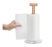Navaris Kitchen Roll Holder - Marble and Rose Gold Steel - Durable and Rustproof Paper Towel Holders - Stable Weighted Anti-Slip Free Standing Base