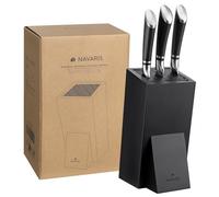 Navaris Knife Block, Black - Universal Knife Storage Solution - Bamboo Kitchen Knives Holder with Bristles - Tilted Storage for Easy Access - Removable Insert for Easy Cleaning