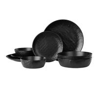 Navaris Linen Artisan Stoneware Dinner Sets for 2 People (8 Pieces) - Dishwasher and Microwave Safe Plates and Bowls Set - Dinner Plates, Dessert Plates, and Bowls Dinnerware Set - Charcoal Black