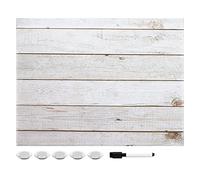Navaris Magnetic Dry Erase Board - 13 x 17 inches Decorative White Board for Wall with Design, Includes 5 Magnets and Marker - Wooden Planks