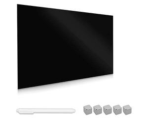 Navaris Magnetic Glass Board Black - 60 x 40 cm Dry Wipe Writing Memo Notice Whiteboard for Wall, Kitchen, Office - Includes Marker and Magnets
