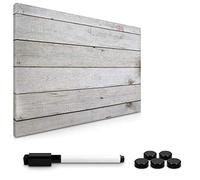 Navaris Magnetic Memo Board Whiteboard - 60 x 40 cm Dry Erase White Board with Design for Wall - Includes Marker and Magnets - Wooden Planks