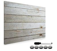 Navaris Magnetic Memo Board Whiteboard - 70 x 50 cm Dry Erase White Board with Design for Wall - Includes Marker and Magnets - Wooden Planks
