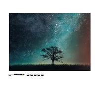 Navaris Magnetic Memo Board Whiteboard - 70 x 50 cm Dry Erase White Board with Design for Wall - Includes Marker and Magnets - Starry Night