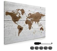 Navaris Magnetic Memo Board Whiteboard - 70 x 50 cm Dry Erase White Board with Design for Wall - Includes Marker and Magnets - World Map