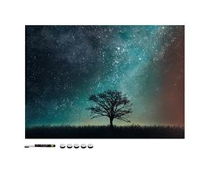 Navaris Magnetic Memo Board Whiteboard - 70 x 50 cm Dry Erase White Board with Design for Wall - Includes Marker and Magnets - Starry Night