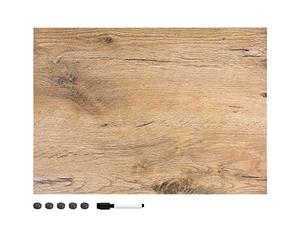 Navaris Magnetic Memo Board Whiteboard - 70 x 50 cm Dry Erase White Board with Design for Wall - Includes Marker and Magnets - Dark Wood