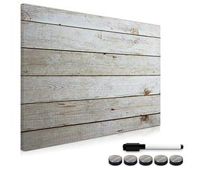 Navaris Magnetic Memo Board Whiteboard - 70 x 50 cm Dry Erase White Board with Design for Wall - Includes Marker and Magnets - Wooden Planks