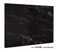Navaris Magnetic Memo Board Whiteboard - 90 x 60 cm Dry Erase White Board with Design for Wall - Includes Marker and Magnets - Black Marble