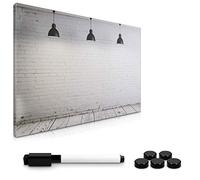 Navaris Magnetic Memo Board Whiteboard - Dry Erase White Board with Design for Wall - Includes Marker and Magnets - Industrial, 40 x 60 cm