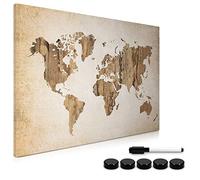 Navaris Magnetic Whiteboard Memo Board - 40 x 60 cm Writable Dry Erase Notice Message Board for Wall with Magnets and Marker - Vintage World Map