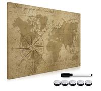 Navaris Magnetic Whiteboard Memo Board - 40 x 60 cm Writable Dry Erase Notice Message Board for Wall with Magnets and Marker - Antique World Map