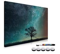 Navaris Magnetic Whiteboard Memo Board - 40 x 60 cm Writable Dry Erase Notice Message Board for Wall with Magnets and Marker - Starry Sky and Tree