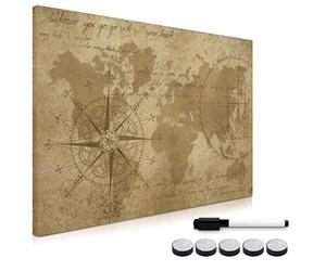 Navaris Magnetic Whiteboard Memo Board - 40 x 60 cm Writable Dry Erase Notice Message Board for Wall with Magnets and Marker - Antique World Map