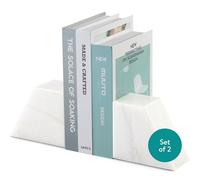 Navaris Marble Bookends Set of 2, Unique and Modern Bookends for Shelves, Marble Book Ends for Library & Office, Stone Bookends, Stone Book Ends for Heavy Books, Book Holder, White