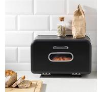 Navaris Metal Bread Bin for Kitchen Countertop - Ventilated Vintage Kitchen Storage Container, Bread Box with Window for Bread, Spices, Coffee, Organizer for Cabinet, Black