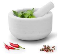 Navaris Mortar and Pestle Set - White Marble Pestle and Mortar Bowl - Stone Grinder for Spices Garlic Nuts Herb Pesto - Large 18cm (7.1") Diameter - Hand Grinding for Kitchen