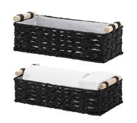 Navaris Natural Paper Rope Storage Basket Set with Wooden Handles - Large & Small Versatile Baskets for Organisation & Hampers - Wicker Storage for Shelves, Bathroom or Laundry