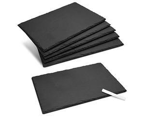 Navaris Natural Slate Serving Plates - Set of 6 Slate Place Mat Serving Trays - Medium Rectangular Stone Table Mat Serving Platter Tiles - 30 x 20 cm