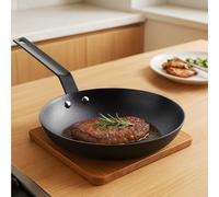 Navaris Nitrided Cast Iron Skillet - 25cm Lightweight & Smooth Frying Pan - Dishwasher Safe - No Re-Season Needed, for Oven, Stovetop, Grill & Campfire, Induction Ready, Non-Toxic