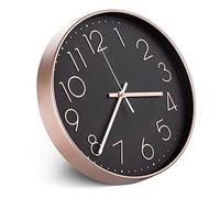 Navaris No Ticking Wall Clock - Contemporary Modern Design Silent Battery Powered Wall Mounted Clock for Kitchen Living Room - Rose Gold/Black
