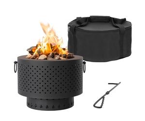 Navaris Outdoor Fire Pit Stove - Smokeless Firepit for Garden, Patio, Balcony - Portable Camping Bonfire with Collapsible Design - Includes Poker and Carry Bag