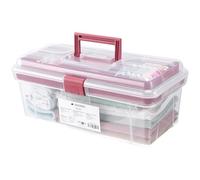 Navaris Plastic Pink Tool Box - 38cm (15") - Medicine Storage Box with Locking Latch - Organiser Tackle Box with Compartments - Art, Craft, Sewing, & more - Empty Ladies Toolbox