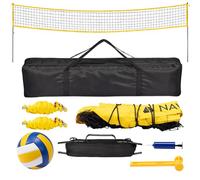Navaris Portable Volleyball Set - Complete Outdoor Volley Ball Set - With Adjustable Net Height & Carry Bag - Ideal for Pool, Beach, Backyard, Schools and Clubs