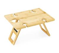 Navaris Portable Wine Picnic Table - Foldable Table with Bottle and Glass Holder - Small Bamboo Outdoor Beach Tray for Adults - Holds 4 Wine Glasses