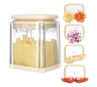 Navaris Potato Chipper - Food Chopper, French Fry Cutter, Potato Cutter, Onion Dicer, Apple Slicer, 4 Interchangeable Blades with Container Box - Dishwasher Safe - Cream