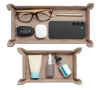 Navaris PU Leather Tray Set - 2 pcs Trinket or Valet Key Bowl - Jewellery, Pen, Watch Organiser Desk Trays - Stylish Bedside Table Accessories Tidy for Men