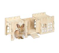 Navaris Rabbit Castle - Wooden Hideaway Playhouse for Pet Bunny - MDF & Pine Wood Rabbit Toy House - Bunny Hideout Fort - 69 x 24 x 25.5 cm