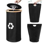 Navaris Recycling Bottle Storage Bin, Black - Removable and Machine Washable Carry Bag - Indoor Recycle and Waste Bins with Bags for Kitchen & Office - Stylish Design with Cover