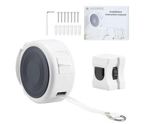 Navaris Retractable Washing Line with Wall Mounting - Space-saving Clothesline - Easy to Install and Windproof - For Indoor and Outdoor Use - 4.2 m (13.7ft) - White