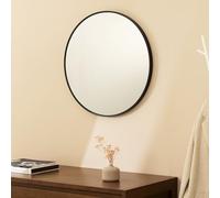Navaris Round Mirror - 60 cm (24 inches) - Large Circle Wall Mirror for Bathroom Bed Room or Living Room - Sleek Aluminum Backed Frame - Black