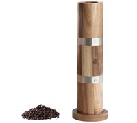 Navaris Salt and Pepper Grinder 2 in 1 Set in Acacia Wood - Manual Ratchet Grinders with Adjustable Ceramic Grinding Precision - Easy to Use All in One Dual Mill with Wooden Tray