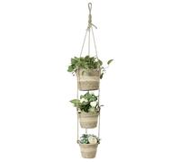 Navaris Seagrass Hanging Plant Pot Set - Decorative Indoor House Plant & Flower Pots with Jute Rope - Woven Basket Pattern for Home Storage - Small, Medium and Large Planters