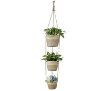 Navaris Seagrass Hanging Plant Pot Set - Decorative Indoor House Plant & Flower Pots with Jute Rope - Woven Basket Pattern for Home Storage - Small, Medium and Large Planters