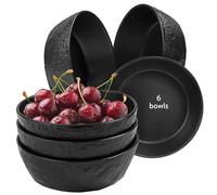 Navaris Set of 6 Cereal Bowls ⌀ 15cm - Ceramic Bowl Also for Soup or Dessert - Artisanal Linen Textured Design - Dishwasher & Microwave Safe - Charcoal Black