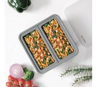 Navaris Silicone 2-Cup Freezer Mould with Lid - Freezer Tray for Soup Ice Cubes, Soup Freezer Molds for Meal Prep, Freeze & Store Broth, Sauce, Leftovers, Dishwasher Safe - Grey