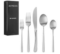Navaris Silverware Set - 40-Piece 18/0 Stainless Steel Kitchen Cutlery Sets with Satin Silver Finish - Versatile Dinner Knives and Forks and Spoons Dinner Set for 8 People